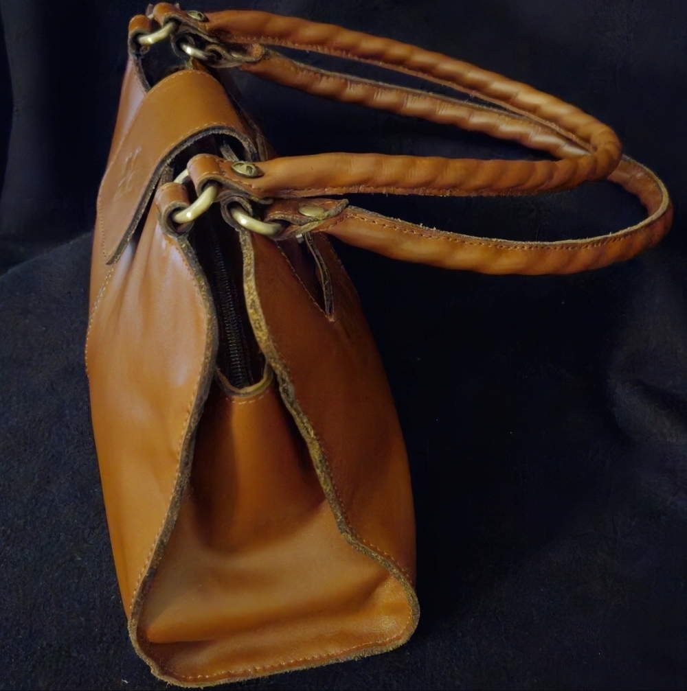 Patricia Nash Reinzo Cognac Brown Leather Satchel with Gold Hardware - Picture 4 of 12